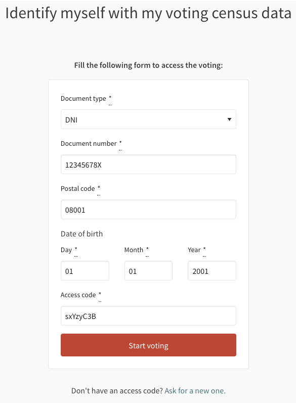 The voter needs to provide their personal details and the access code to enter the voting booth.